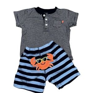 Carter’s Baby Boy 2 Piece Bundle Combo Crab Shorts & Striped Shirt 9-12 Months